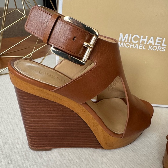 Michael Kors Josephine Wedge Womens Leather Open Toe Wedge Heels size 7 - Picture 5 of 9